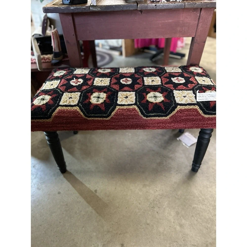 PRIMITIVE  COUNTRY HOOKED STAR DECORATIVE BENCH By PARK DESIGNS Folk Art